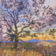 impressionistic painting of Prescott overview Pinion pine tree in the foreground