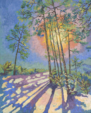 impressionistic painitng of Ponderosa Pines in the Prescott National Forest